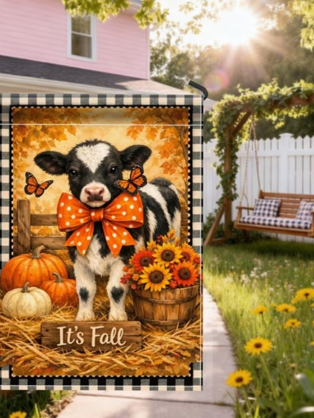 Fall Cow Garden Flag